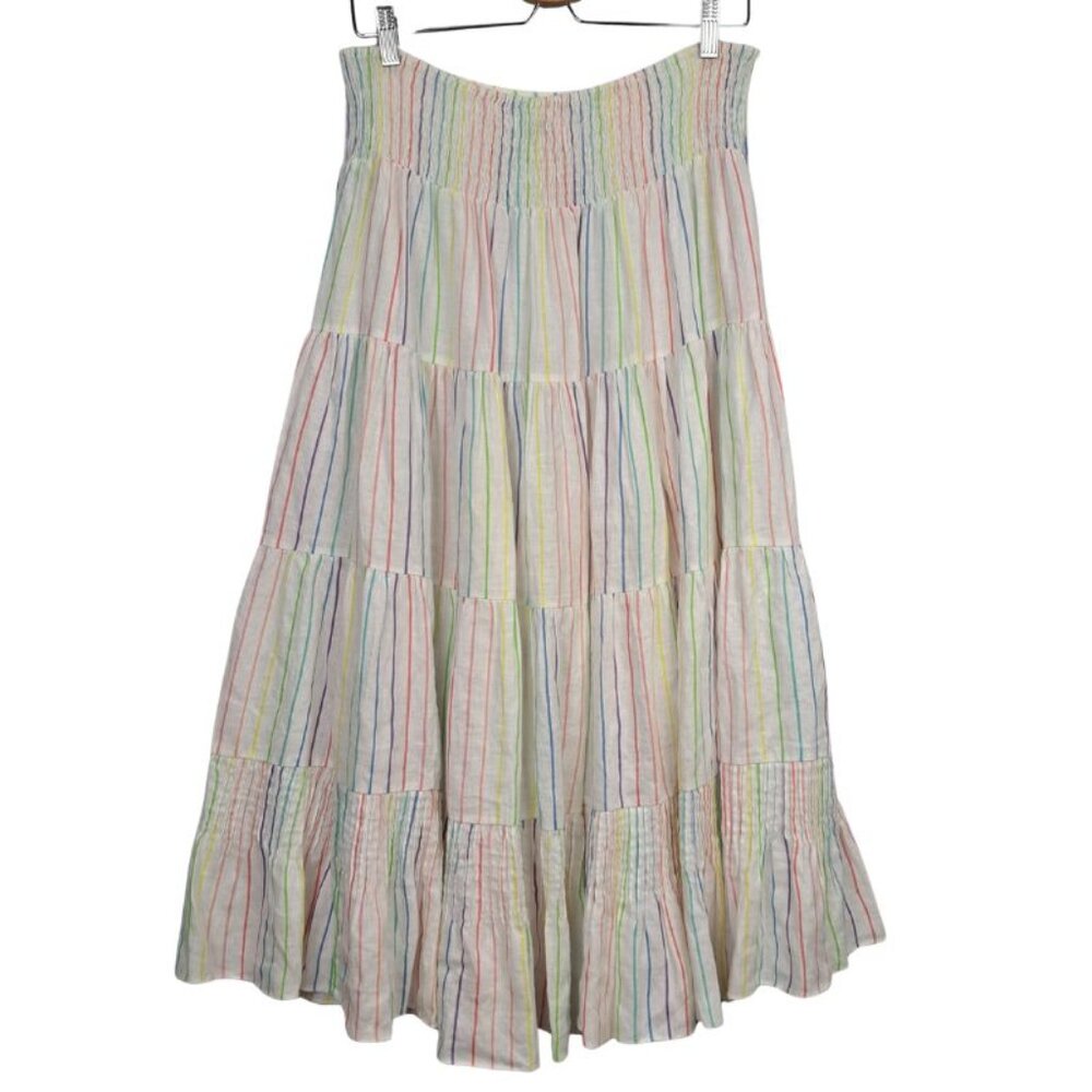 SWF S/W/F Linen Rainbow Candy Strip Tiered Ruffled Layered Skirt Size S - Picture 3 of 11